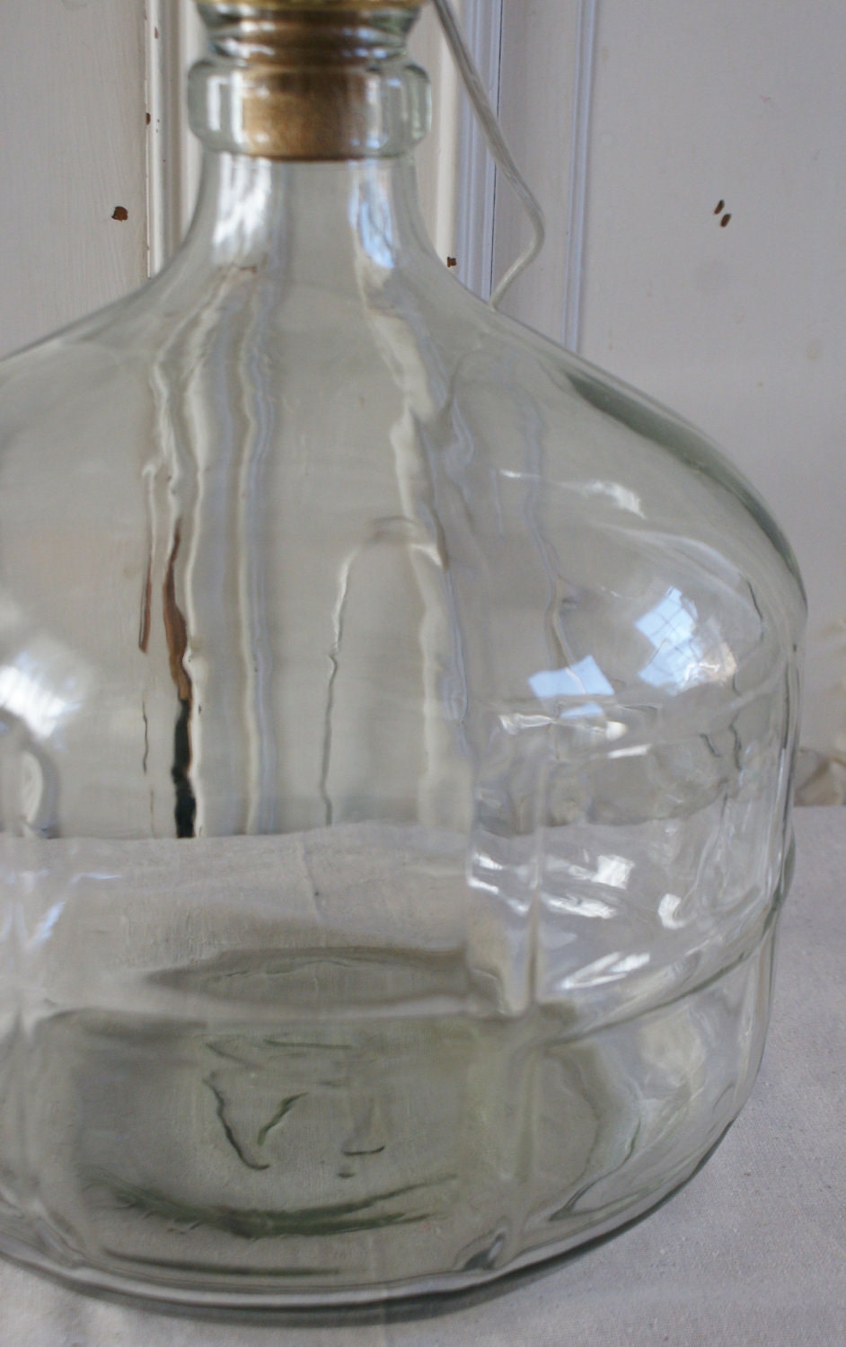 SALE Large Vintage Glass Bottle Lamp