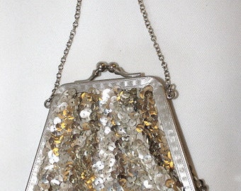 silver sequin evening bag