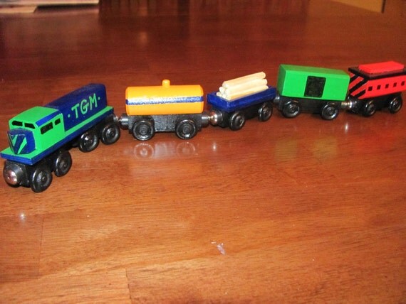 Items similar to Handmade Wooden Toy Train - Freight Train- 5 Cars on Etsy