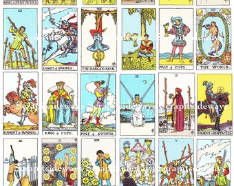Set of 78 Rider Waite Tarot Cards Digital Collage Sheet Ephemera Printable INSTANT DOWNLOAD