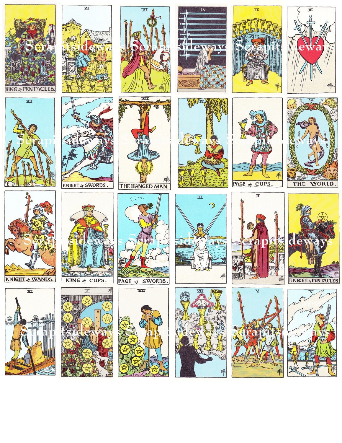 set-of-78-rider-waite-tarot-cards-digital-collage-sheet