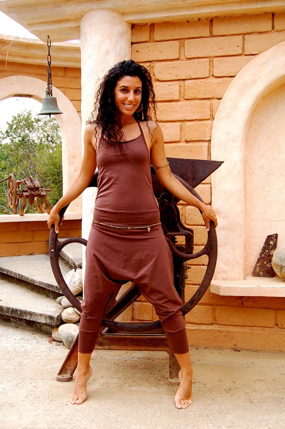 Vinyasa Yoga Onezie With An Open Back In Brown, meditation, chakra, love, sexy, comfortable, hippie onesie, Aladdin pants, afgani