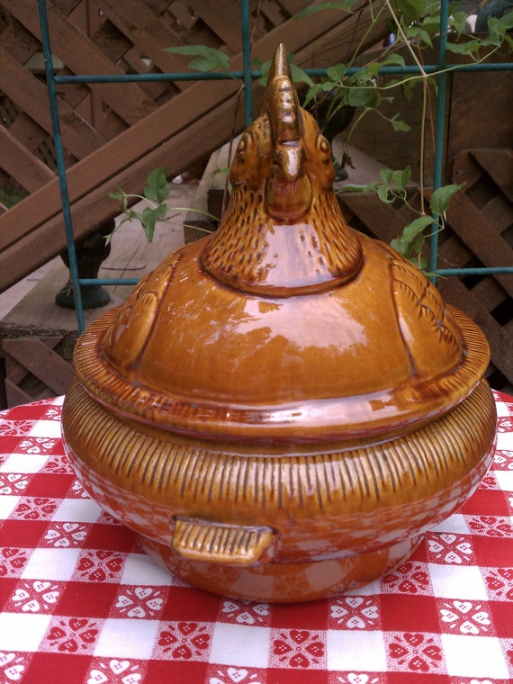 LARGE California Pottery Ceramic Chicken Hen Soup Tureen