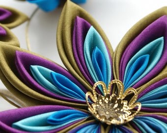 Peacock Fascinator - Kanzashi Headpiece - Kanzashi Flower for Steampunk Wedding