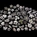 70 FLOWERS, LEAVES, BUTTERFLIES - 43 silver Flowers, 20 silver Leaves 5 silver Butterflies for Jewelry Findings, Hair, Cards, Embelishment