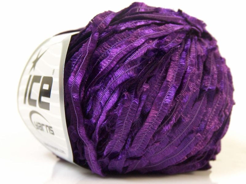 Purple Novelty Yarn Dark Purple Ribbon Yarn 109 yards