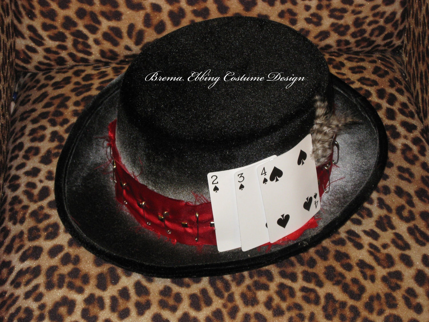 Mens Costume Hat Velour Top Hat Ace of Spades Alice in