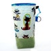 Knitting Project Bag, Small, Michael Miller Retro Cats, Drawstring Cord Lock, Square Bottom, Aqua Blue Green, Supply Clip