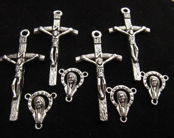 Pewter Rosary Centers and Crucifixes-set of 4 pairs