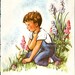 Children print Vintage mid century Little Boy in Garden paper ephemera book page mid century nursery wall ephemera