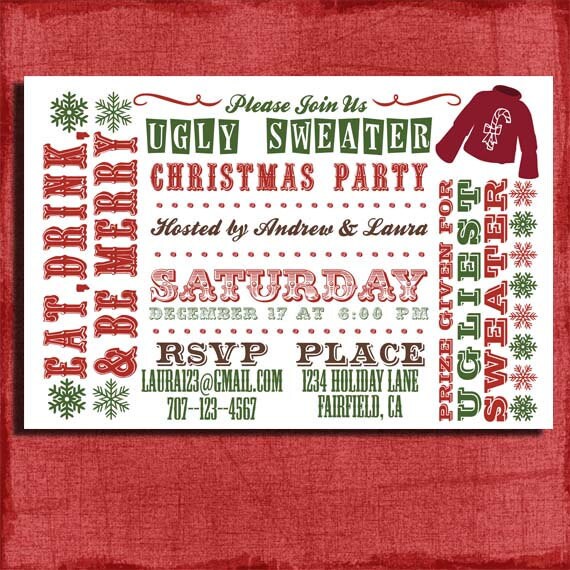 Holiday Christmas Ugly Sweater Party Invitation- 4x6 Invitation-Print at home Il_570xn