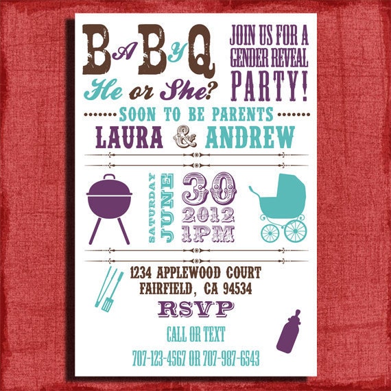 Printable Baby Q Gender Reveal/ Baby Shower BBQ 4x6 or 5x7 Invitation ...