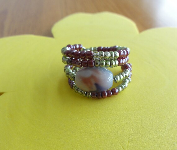 Beaded memory wire ring beautiful glass bead ring