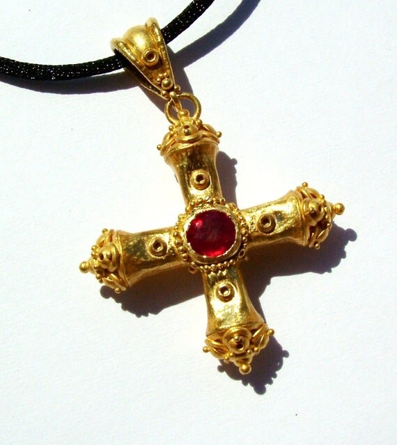 22k gold Ruby Square cross Greek cross Handcrafted one of