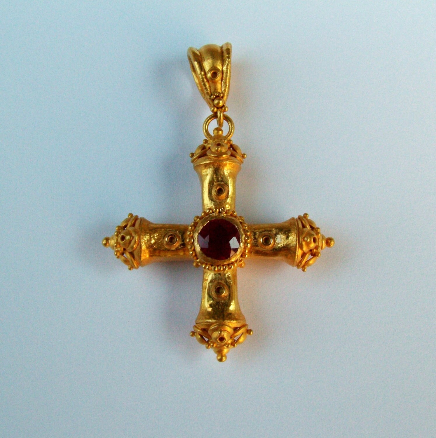 22k gold Ruby Square cross Greek cross Handcrafted one of