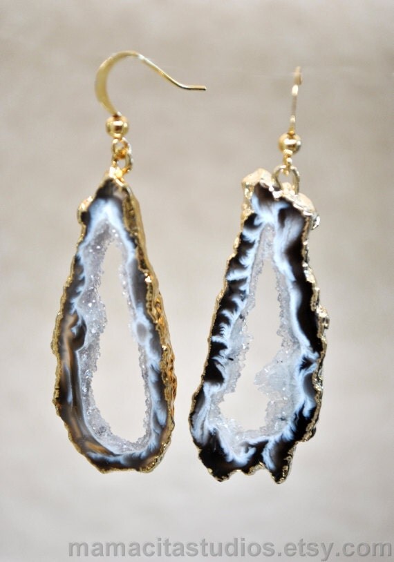 Geode Earrings, Natural Drusy, Druzy Geode Jewelry