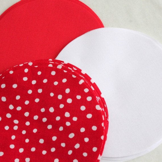 30 pcs 3 inches Hand cut Fabric Circles Red White and Red