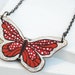 Red Butterfly Necklace Wood Necklace Animal Necklace Woodland Necklace Red White Dotted