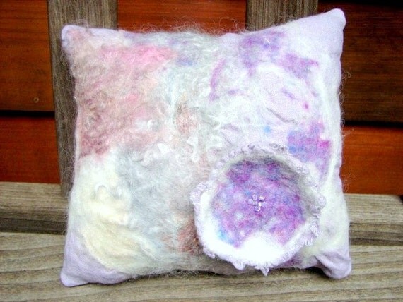 Small Pillow Purple Nuno Felted with Shabby Chic Flower