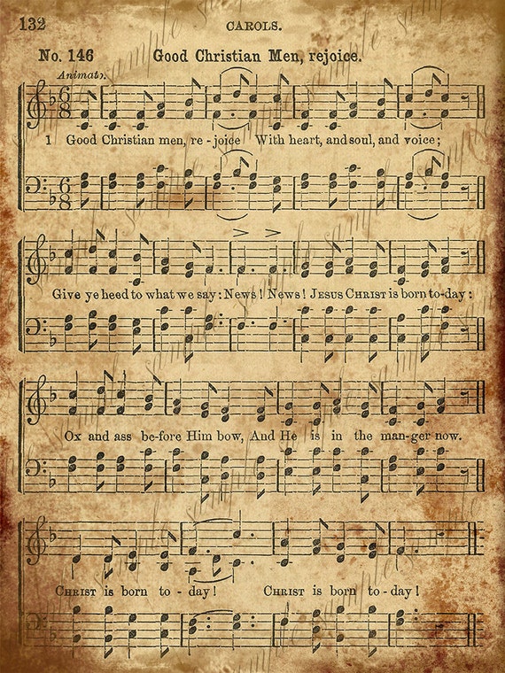 Grungy Aged Vintage Christmas Carol Music Digital Sheet