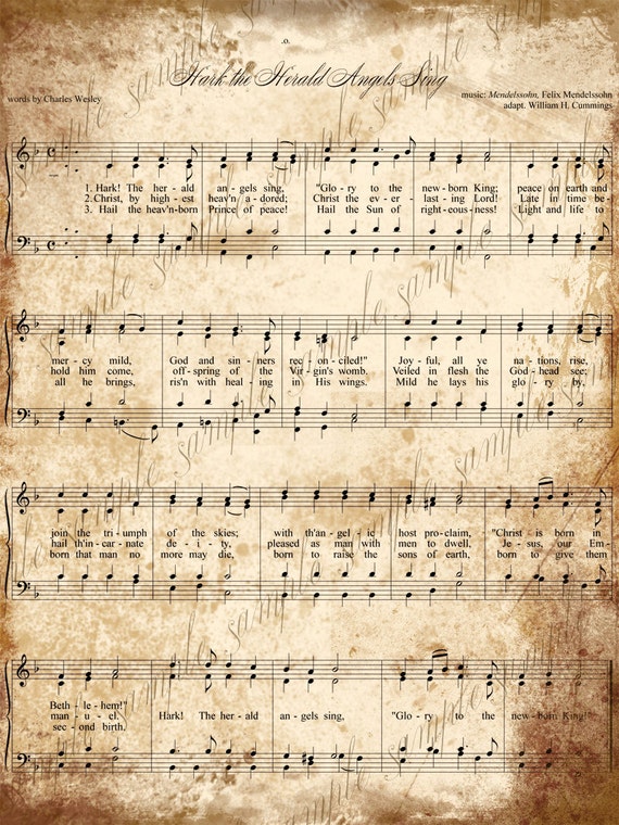 Grungy Aged Vintage Christmas Carol Music Digital Sheet