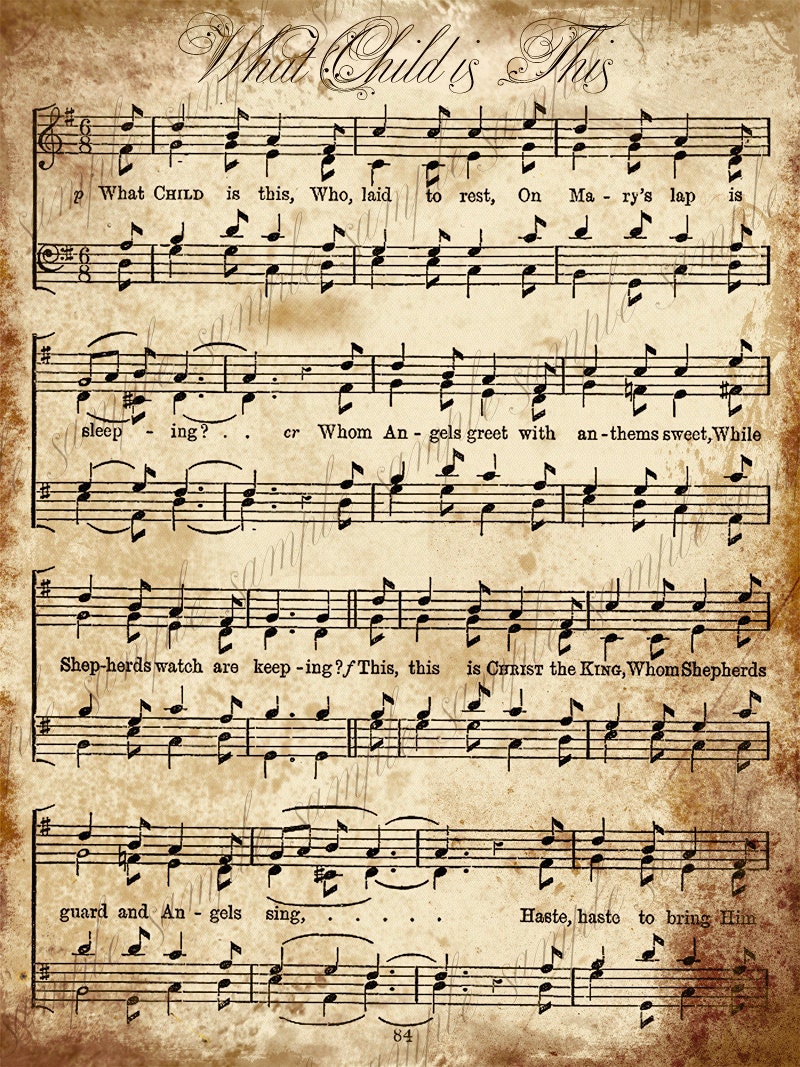 Grungy Aged Vintage Christmas Carol Music Digital Sheet 