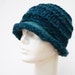 teal knit hat soft wool and acrilic, teal green colour, felt stripes ooak beanie for woman, fashionable, warm