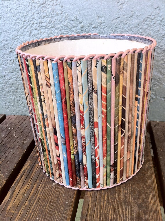 Vintage 1960s Up-cycled Folk Art Craft Rolled Paper Trash Can