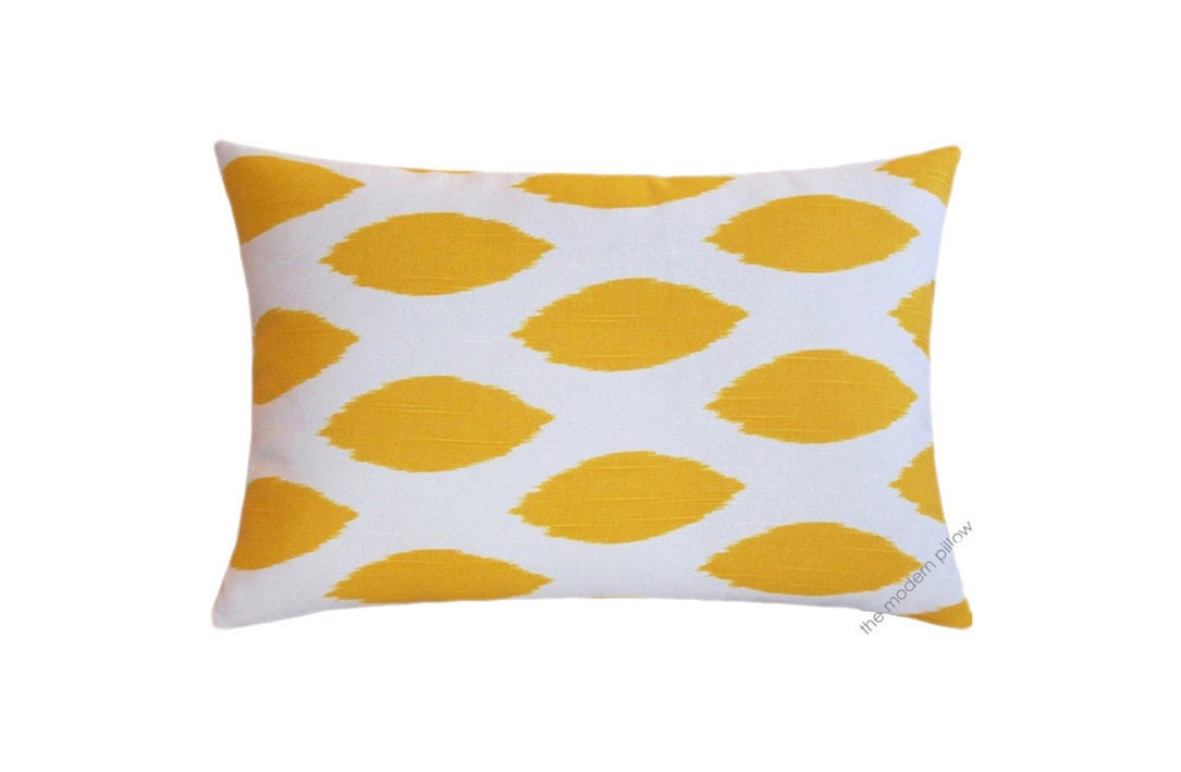 Mustard Yellow and White Chipper Decorative Throw Pillow Cover