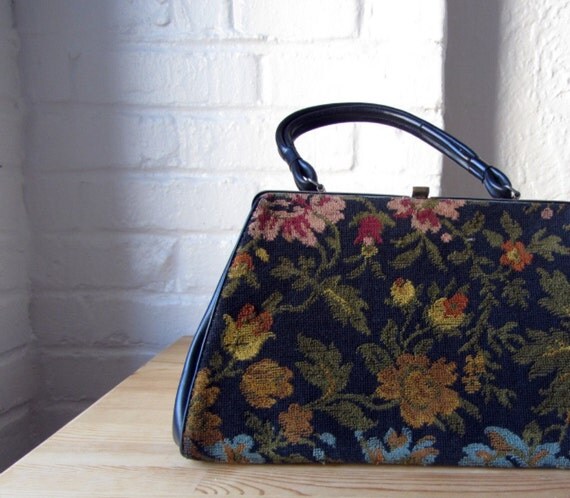 Needlepoint purse . 60s tapestry bag . 1960s floral by BlueFennel