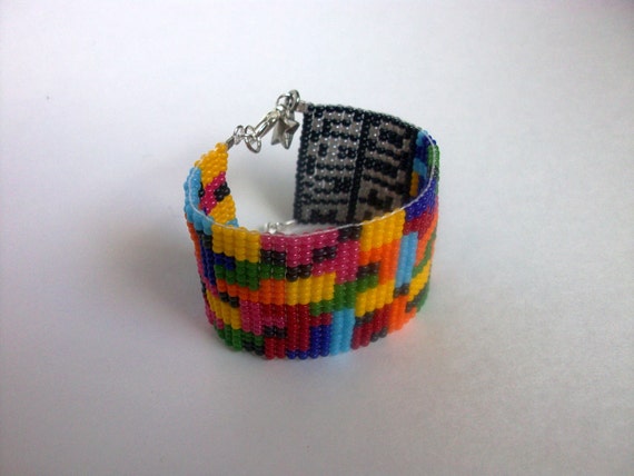 tetris-themed handwoven loom bracelet