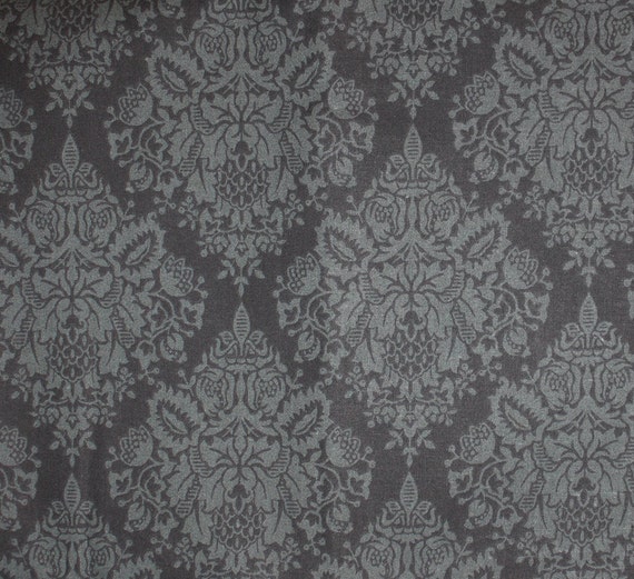 Black and Grey Damask Cotton Quilting Fabric 1 Yard