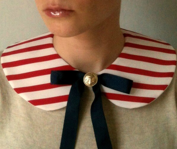 Sailor Style Detachable Handmade Collar / Red and White Stripe
