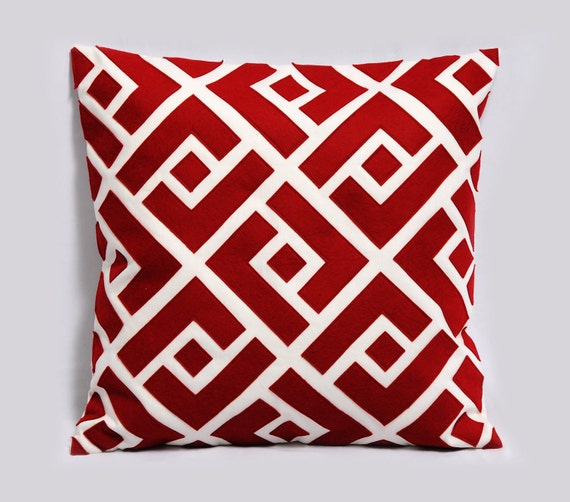 Items similar to Red and white pillow cover - Greek Key Neo - Decorative pillow, Christmas ...
