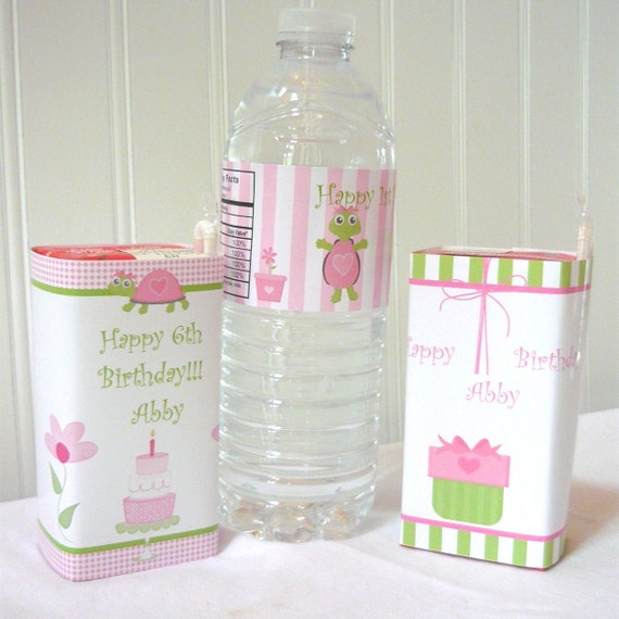 First Birthday Decorations, birthday decorations, pink and green turtle,printable first birthday party, printable party package Il_570xn