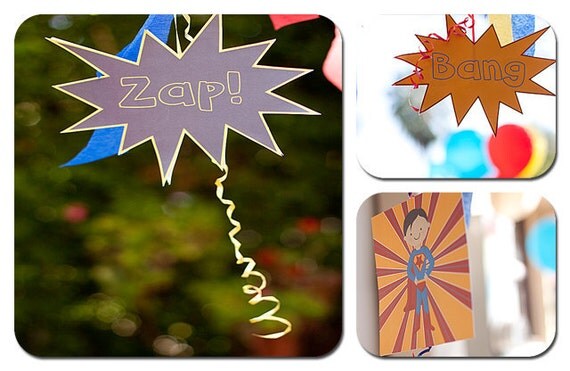 Super Hero birthday hanging decorations with batman, spiderman & superman Il_570xn