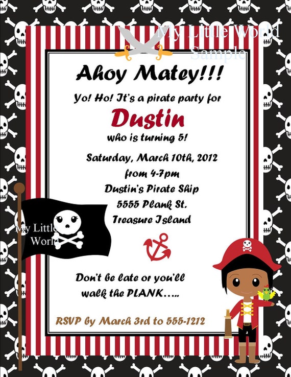 PIRATE INVITATION DIY Printable 4.25x5.5