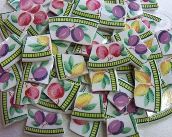 Fruit MOSAIC China Tiles - Vibrant Colors - Broken China - Recycled Plates