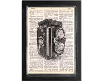 The Rolleiflex Camera Print - Series 2 - Printed on Upcycled Vintage Dictionary Paper - 8x10.5 - Camera Art Print