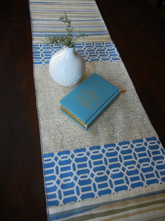 denia runner 66L on placemats and peacock Etsy by  onesquarelove table table runner Blue