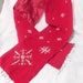 Vintage Red Wool Scarf with Satin Lining has Fancy Pearl and Beaded Snowflake Designs Only 4 USD