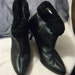Vintage Black Leather Ankle Boots with Faux Fur Trim 3" Stiletto Heels Size 8 1/2 Only 10 USD
