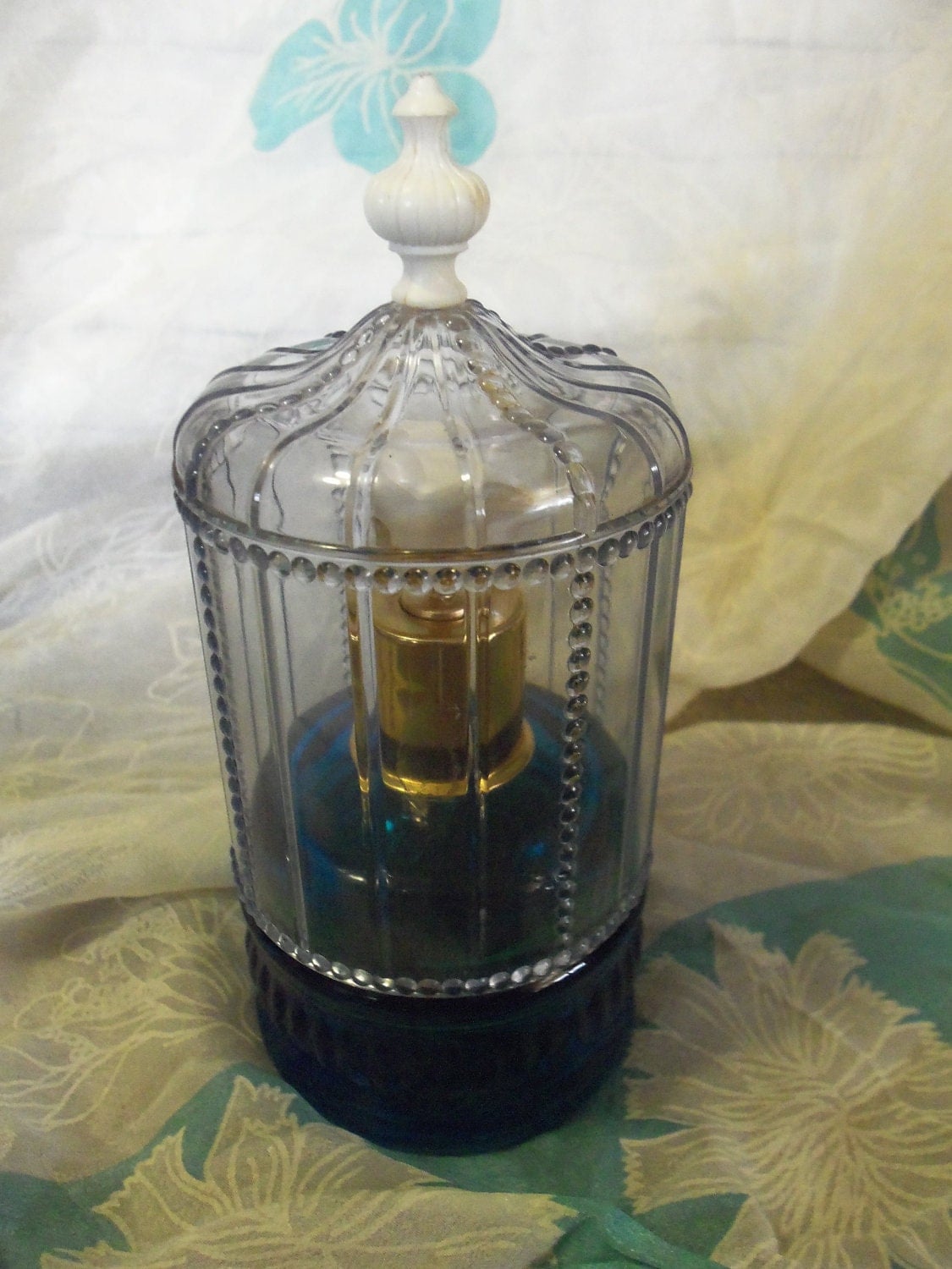 Vintage Avon Birdcage Perfume Bottle w Blue Glass Bottom is