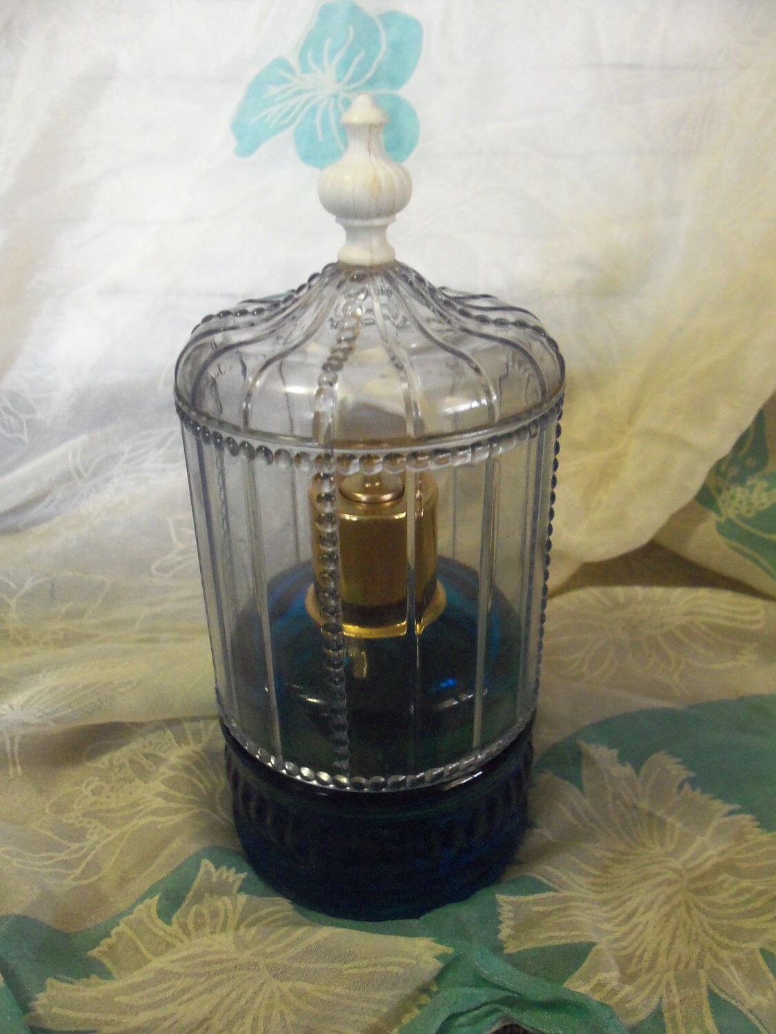 Vintage Avon Birdcage Perfume Bottle w Blue Glass Bottom is