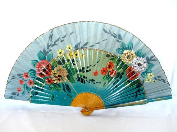 Vintage Spanish Fan Hand Painted Wood Flamenco Dancer’s