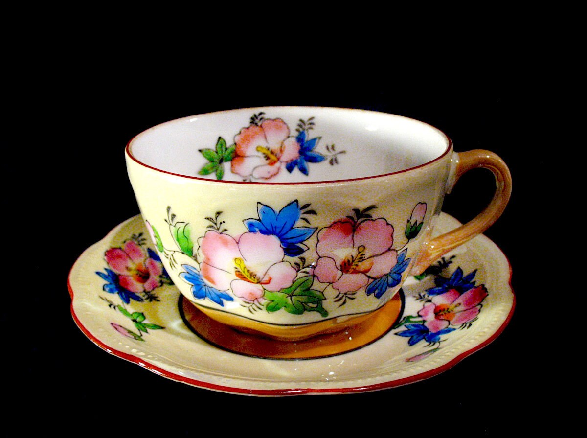 Vintage Tea Cup & Saucer Japan Lusterware Orange by DownEastAttic