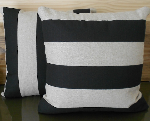 Pair of Black and tan striped decorative pillow by pillowflightpdx