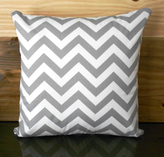 Grey and white chevron decorative pillow cover by pillowflightpdx