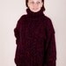 huge SALE and free shipping hand knit mohair sweater burgundy and black T-neck cabeled unisex