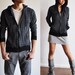 Vegan Clothing: Unisex Shirt Hoodie - Charcoal w/ thin black lines ( Size Large )